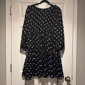 Calvin Klein Navy and Silver Dress Longsleeve Polka Dot